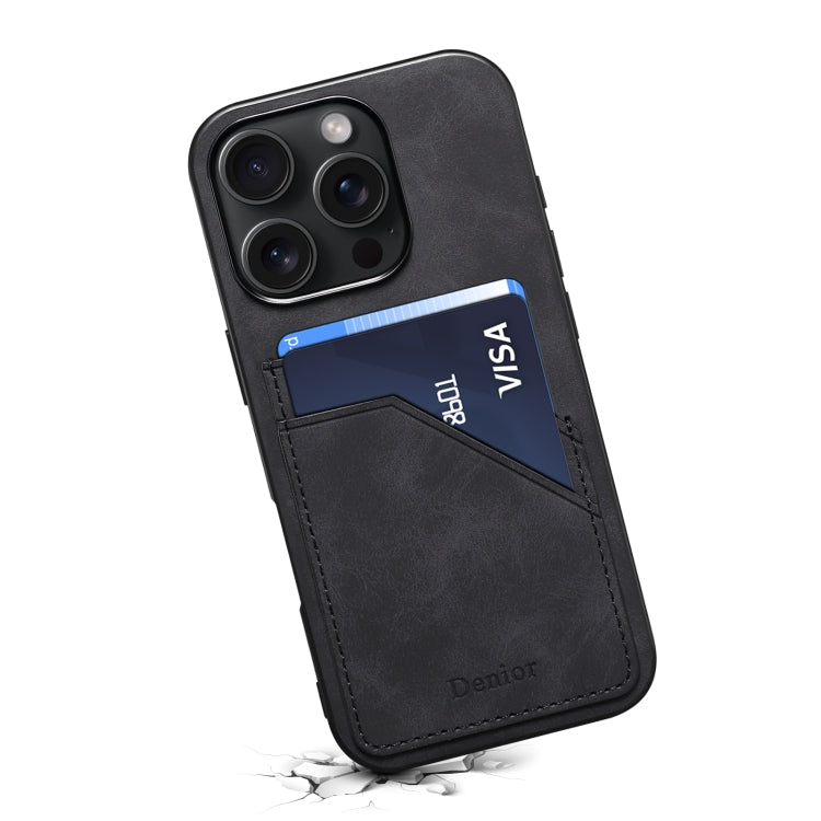 For iPhone 16 Plus Denior D09 PU Dual Card Slot Back Cover Phone Case(Black)