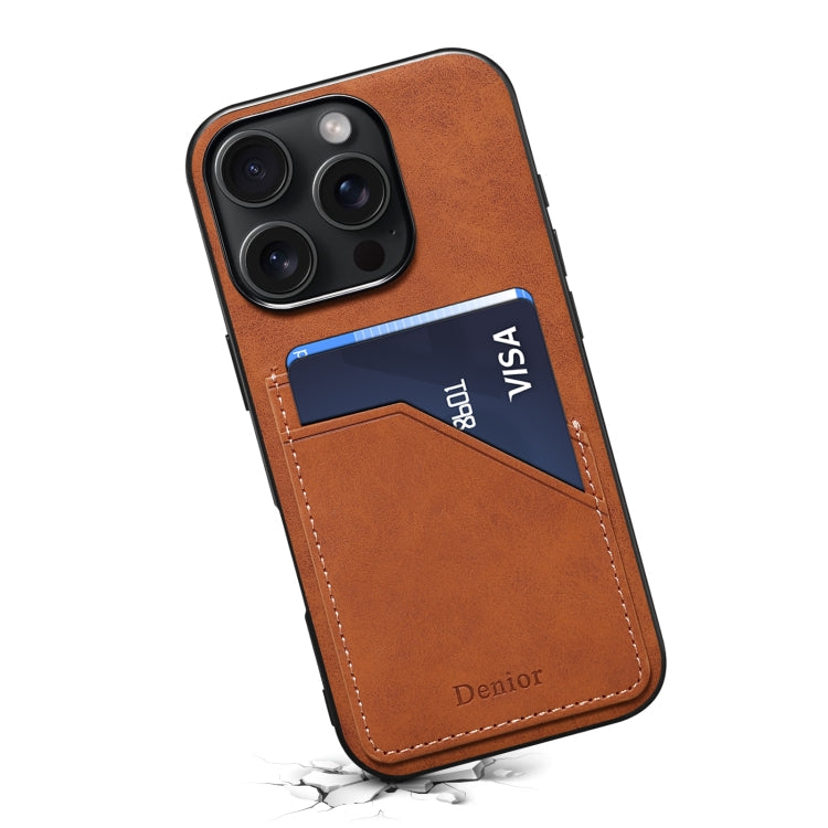 For iPhone 16 Pro Max Denior D09 PU Dual Card Slot Back Cover Phone Case(Brown)