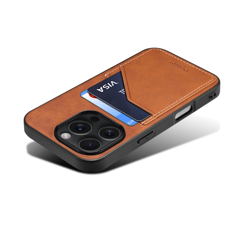 For iPhone 16 Pro Max Denior D09 PU Dual Card Slot Back Cover Phone Case(Brown)