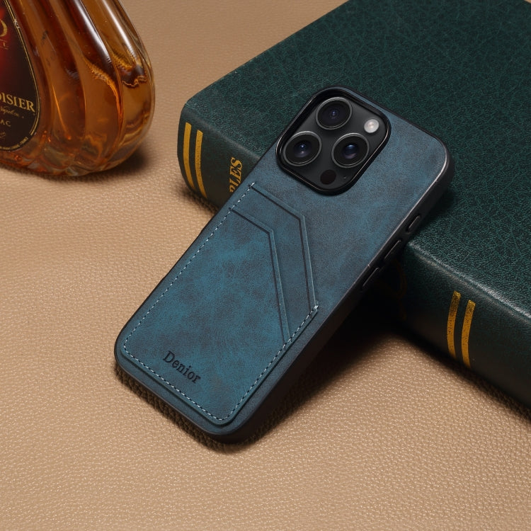 For iPhone 16 Pro Max Denior D09 PU Dual Card Slot Back Cover Phone Case(Blue)