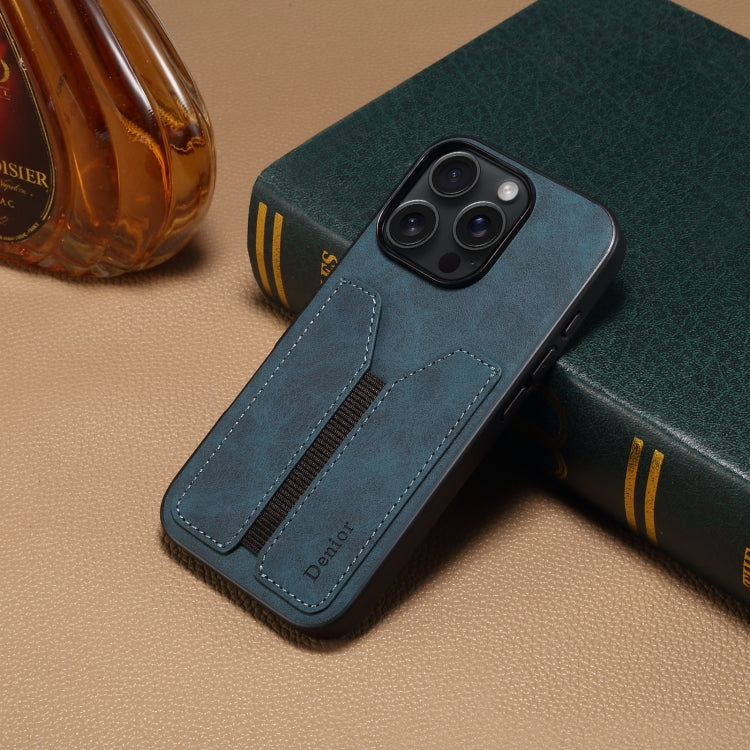 For iPhone 16 Pro Denior D07 DV Elastic Card Slot PU Back Cover Phone Case(Blue)