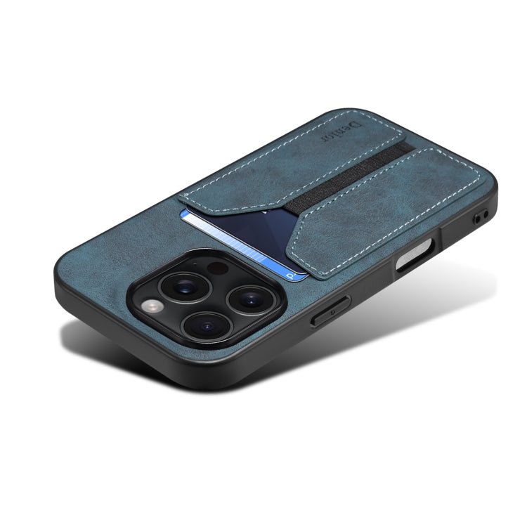 For iPhone 16 Pro Max Denior D07 DV Elastic Card Slot PU Back Cover Phone Case(Blue)