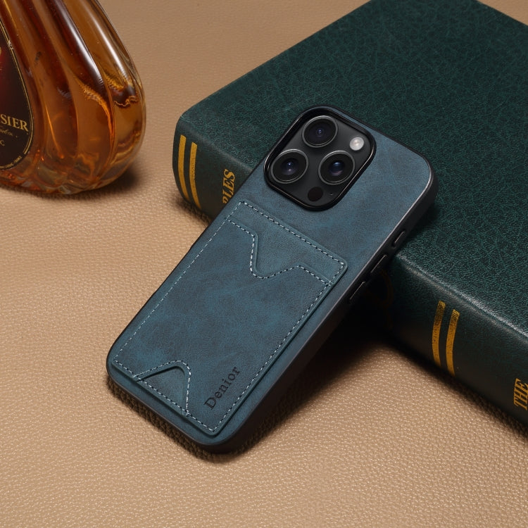 For iPhone 16 Denior D06 PU Back Cover Card Slot Holder Phone Case(Blue)