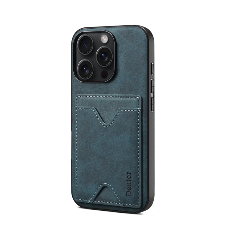 For iPhone 16 Denior D06 PU Back Cover Card Slot Holder Phone Case(Blue)