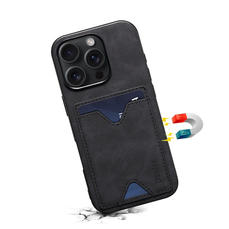 For iPhone 16 Plus Denior D06 PU Back Cover Card Slot Holder Phone Case(Black)