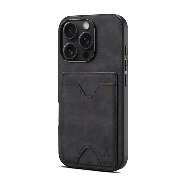 For iPhone 16 Plus Denior D06 PU Back Cover Card Slot Holder Phone Case(Black)