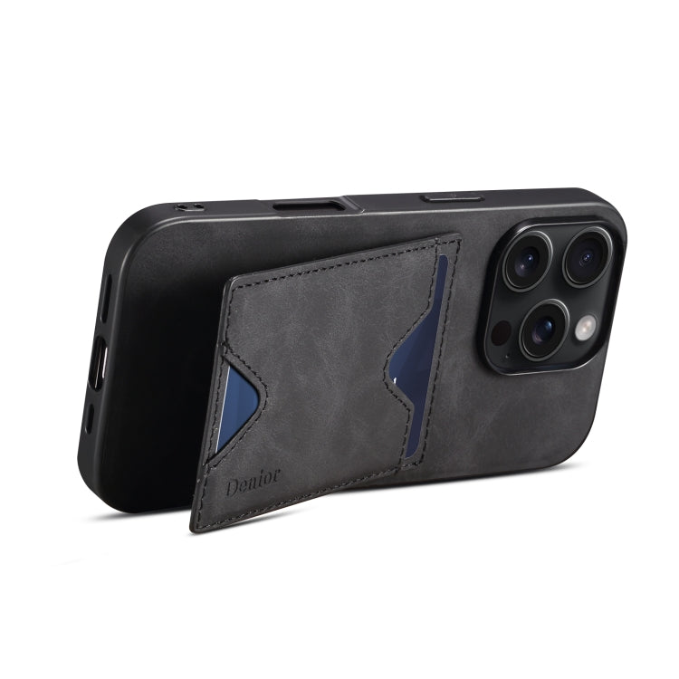 For iPhone 16 Pro Denior D06 PU Back Cover Card Slot Holder Phone Case(Black)
