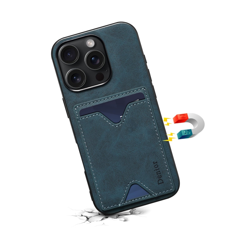 For iPhone 16 Pro Denior D06 PU Back Cover Card Slot Holder Phone Case(Blue)