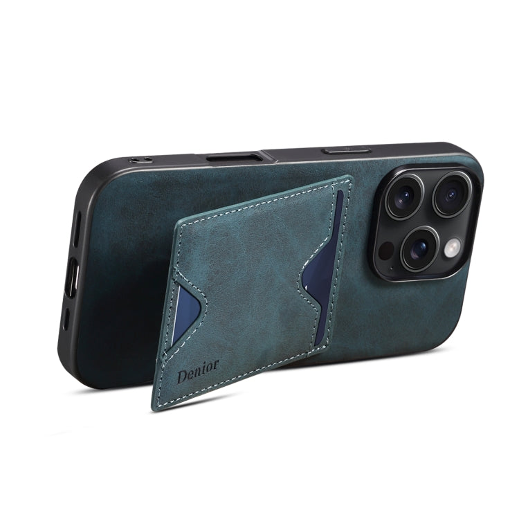 For iPhone 16 Pro Denior D06 PU Back Cover Card Slot Holder Phone Case(Blue)