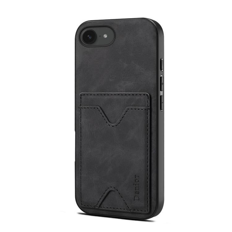 For iPhone 17e / 16e Denior D06 PU Back Cover Card Slot Holder Phone Case(Black)