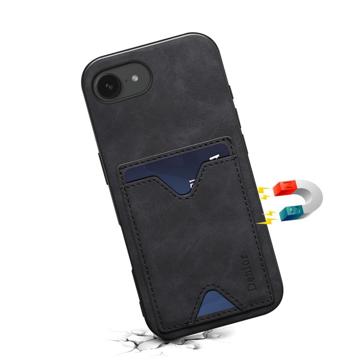 For iPhone 17e / 16e Denior D06 PU Back Cover Card Slot Holder Phone Case(Black)