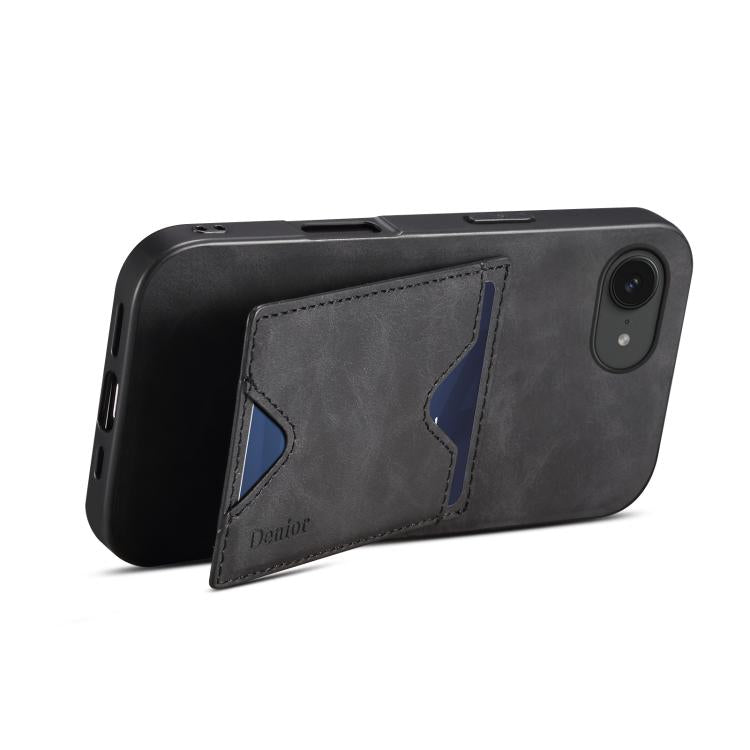 For iPhone 17e / 16e Denior D06 PU Back Cover Card Slot Holder Phone Case(Black)