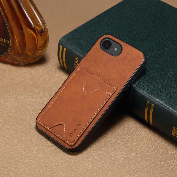 For iPhone 17e / 16e Denior D06 PU Back Cover Card Slot Holder Phone Case(Brown)
