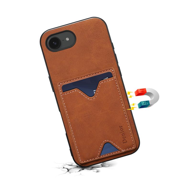 For iPhone 17e / 16e Denior D06 PU Back Cover Card Slot Holder Phone Case(Brown)