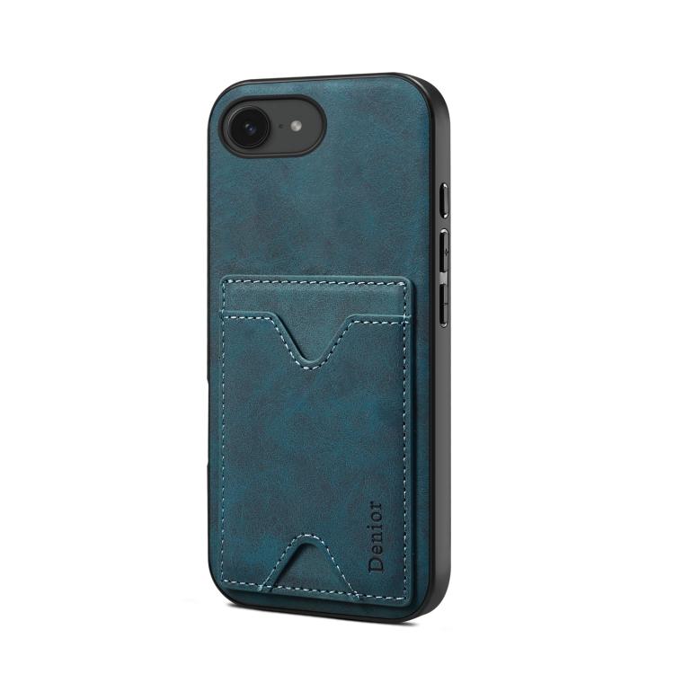 For iPhone 17e / 16e Denior D06 PU Back Cover Card Slot Holder Phone Case(Blue)
