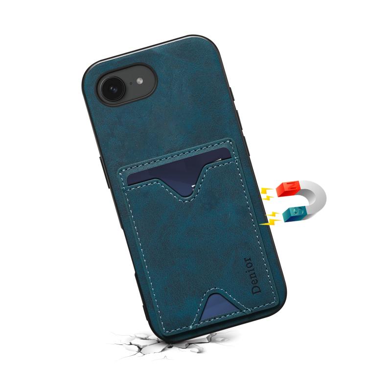 For iPhone 17e / 16e Denior D06 PU Back Cover Card Slot Holder Phone Case(Blue)