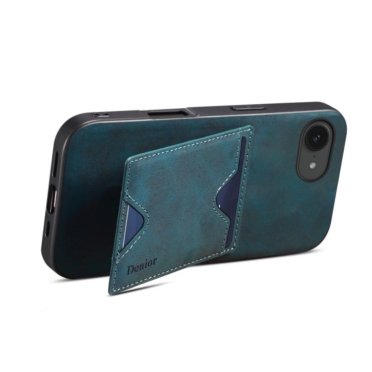 For iPhone 17e / 16e Denior D06 PU Back Cover Card Slot Holder Phone Case(Blue)