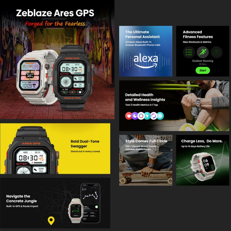 Zeblaze Ares GPS Rugged GPS Smart Watch, Support Heart Rate / Pulse Ox Blood Oxygen(Lava Black)