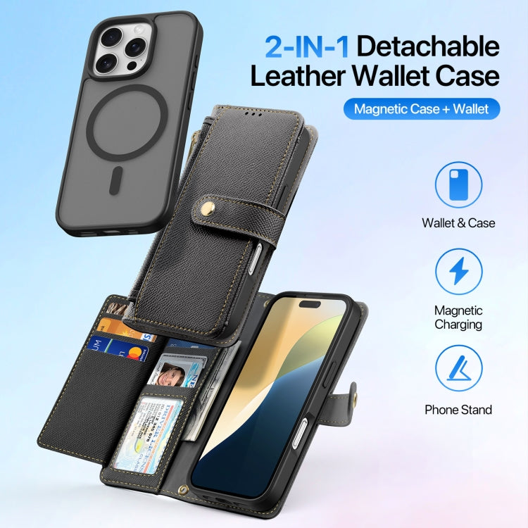 For iPhone 16 Pro Max DUX DUCIS Lawa Series 2 in 1 Wallet Zipper Detachable MagSafe Phone Case with Lanyard(Black)