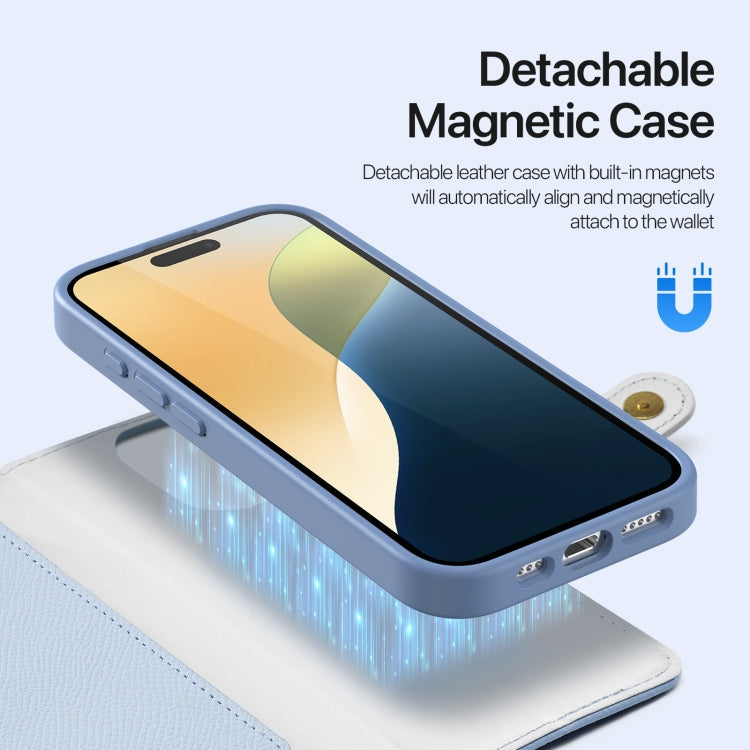 For iPhone 16 Pro Max DUX DUCIS Lawa Series 2 in 1 Wallet Zipper Detachable MagSafe Phone Case with Lanyard(Light Blue)