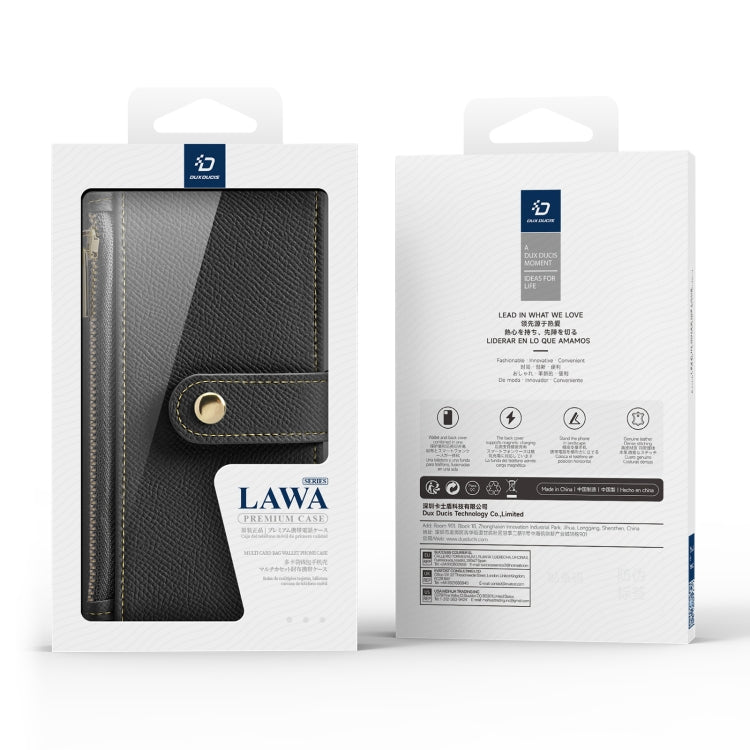 For iPhone 16 Pro DUX DUCIS Lawa Series 2 in 1 Wallet Zipper Detachable MagSafe Phone Case with Lanyard(Black)