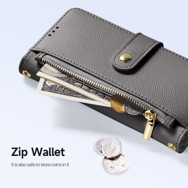 For iPhone 16 Pro DUX DUCIS Lawa Series 2 in 1 Wallet Zipper Detachable MagSafe Phone Case with Lanyard(Grey)