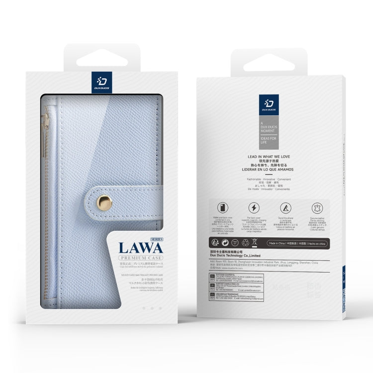 For iPhone 16 Pro DUX DUCIS Lawa Series 2 in 1 Wallet Zipper Detachable MagSafe Phone Case with Lanyard(Light Blue)