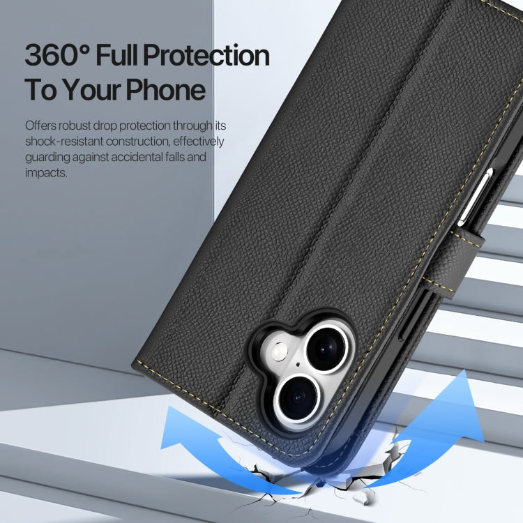 For iPhone 16 Plus DUX DUCIS Lawa Series 2 in 1 Wallet Zipper Detachable MagSafe Phone Case with Lanyard(Black)