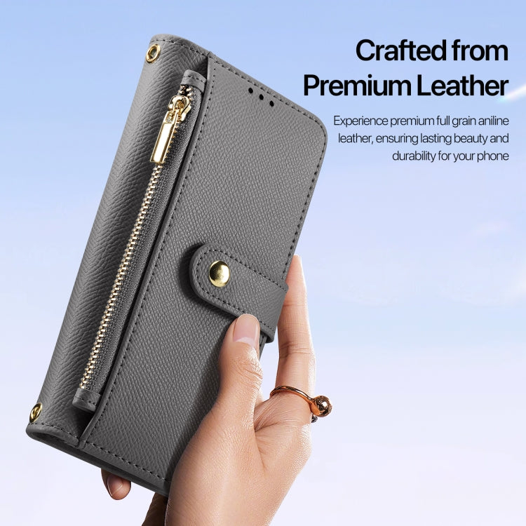 For iPhone 16 Plus DUX DUCIS Lawa Series 2 in 1 Wallet Zipper Detachable MagSafe Phone Case with Lanyard(Grey)