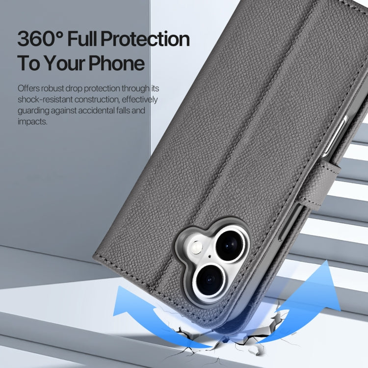 For iPhone 16 Plus DUX DUCIS Lawa Series 2 in 1 Wallet Zipper Detachable MagSafe Phone Case with Lanyard(Grey)