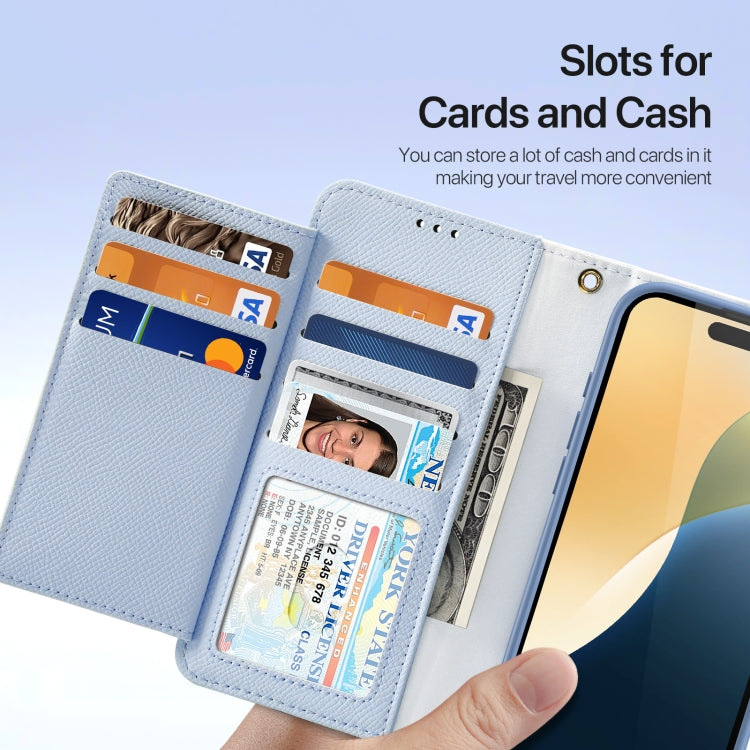 For iPhone 16 Plus DUX DUCIS Lawa Series 2 in 1 Wallet Zipper Detachable MagSafe Phone Case with Lanyard(Light Blue)
