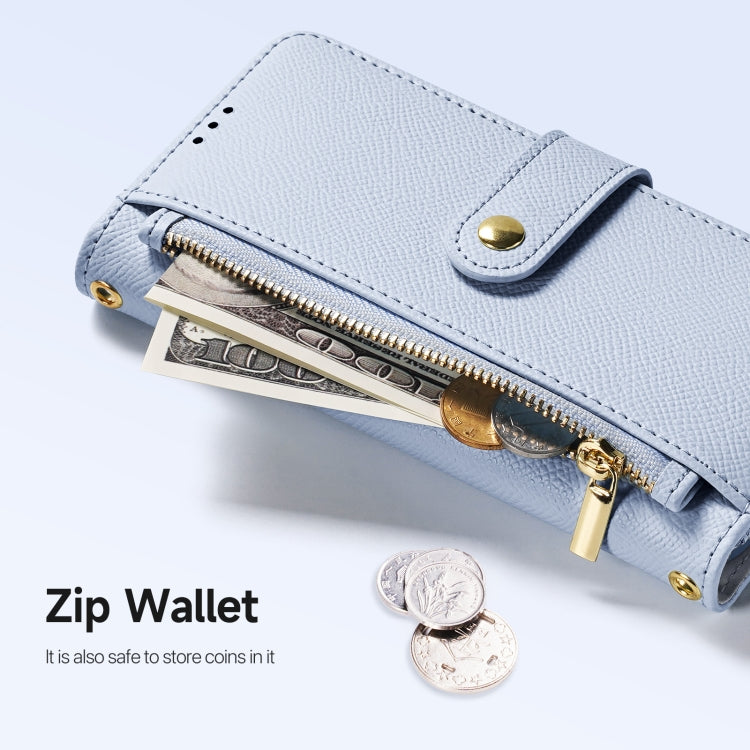 For iPhone 16 Plus DUX DUCIS Lawa Series 2 in 1 Wallet Zipper Detachable MagSafe Phone Case with Lanyard(Light Blue)