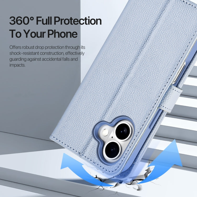 For iPhone 16 Plus DUX DUCIS Lawa Series 2 in 1 Wallet Zipper Detachable MagSafe Phone Case with Lanyard(Light Blue)