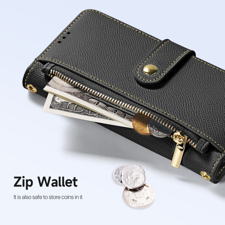 For iPhone 16 DUX DUCIS Lawa Series 2 in 1 Wallet Zipper Detachable MagSafe Phone Case with Lanyard(Black)