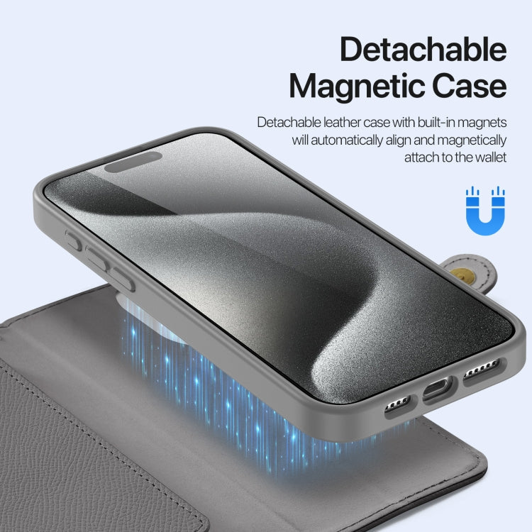 For iPhone 15 Pro Max DUX DUCIS Lawa Series 2 in 1 Wallet Zipper Detachable MagSafe Phone Case with Lanyard(Grey)