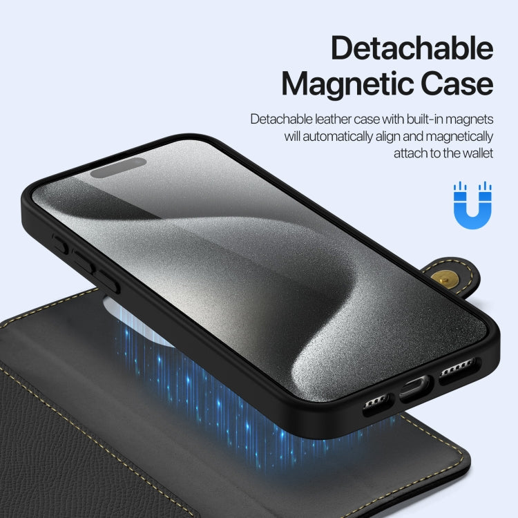 For iPhone 15 Pro DUX DUCIS Lawa Series 2 in 1 Wallet Zipper Detachable MagSafe Phone Case with Lanyard(Black)