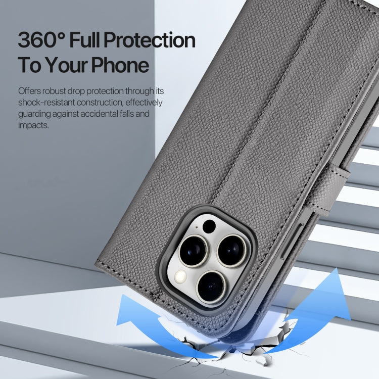 For iPhone 15 Pro DUX DUCIS Lawa Series 2 in 1 Wallet Zipper Detachable MagSafe Phone Case with Lanyard(Grey)