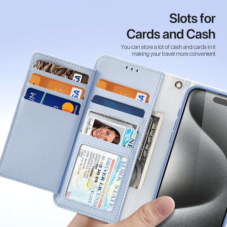 For iPhone 15 Pro DUX DUCIS Lawa Series 2 in 1 Wallet Zipper Detachable MagSafe Phone Case with Lanyard(Light Blue)