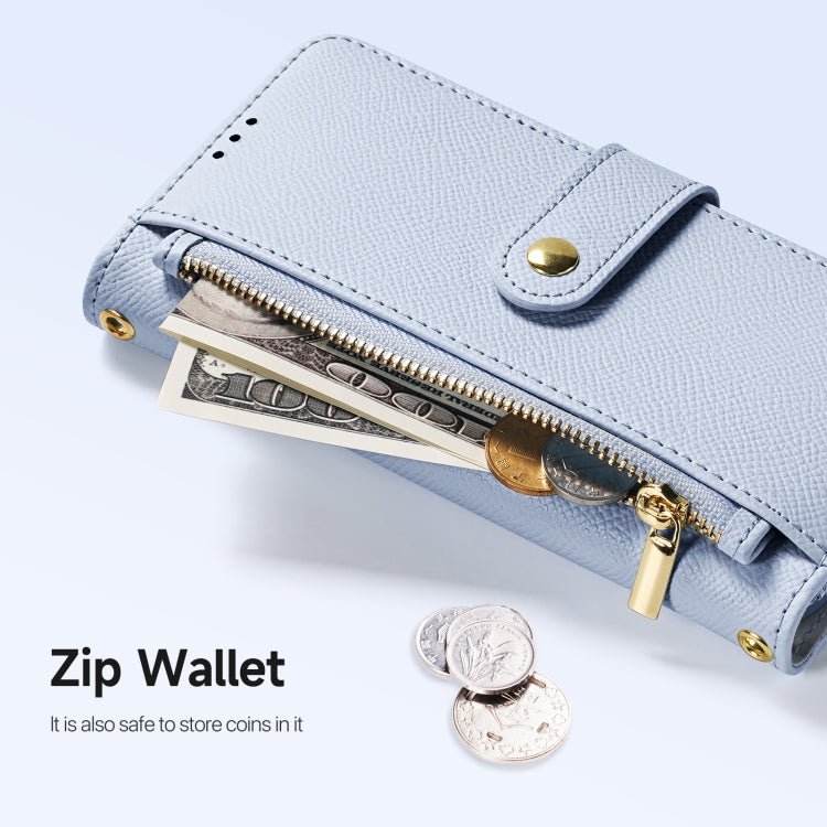 For iPhone 15 Plus DUX DUCIS Lawa Series 2 in 1 Wallet Zipper Detachable MagSafe Phone Case with Lanyard(Light Blue)