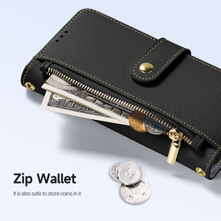 For iPhone 15 DUX DUCIS Lawa Series 2 in 1 Wallet Zipper Detachable MagSafe Phone Case with Lanyard(Black)