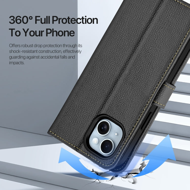 For iPhone 15 DUX DUCIS Lawa Series 2 in 1 Wallet Zipper Detachable MagSafe Phone Case with Lanyard(Black)