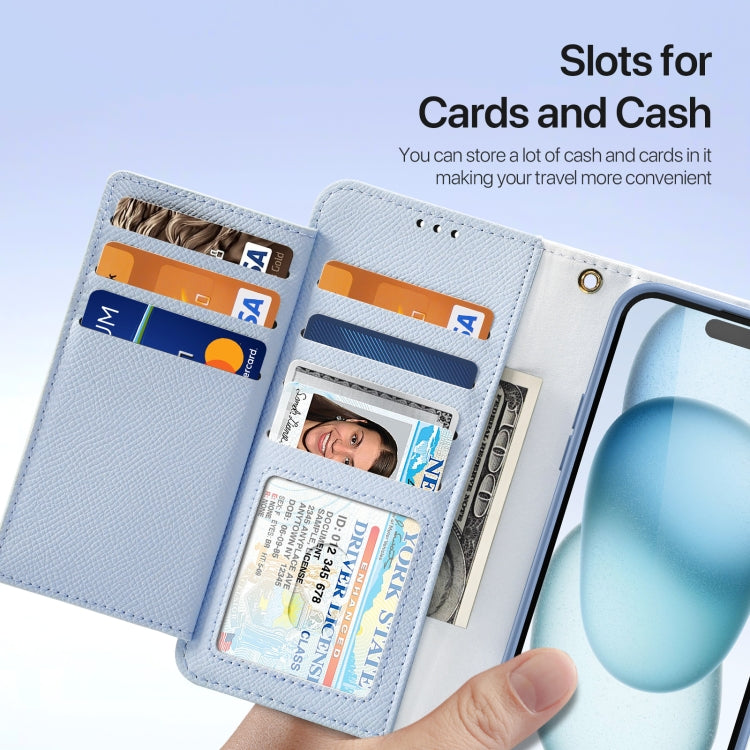 For iPhone 15 DUX DUCIS Lawa Series 2 in 1 Wallet Zipper Detachable MagSafe Phone Case with Lanyard(Light Blue)