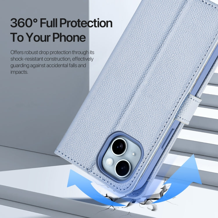 For iPhone 15 DUX DUCIS Lawa Series 2 in 1 Wallet Zipper Detachable MagSafe Phone Case with Lanyard(Light Blue)