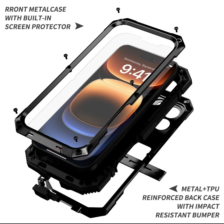 For iPhone 16 Pro Max R-JUST Life Waterproof Dustproof Shockproof Phone Case(Black)