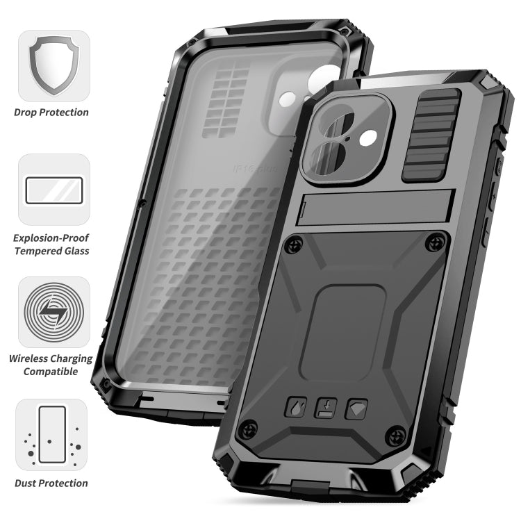 For iPhone 16 Plus R-JUST Life Waterproof Dustproof Shockproof Phone Case(Black)