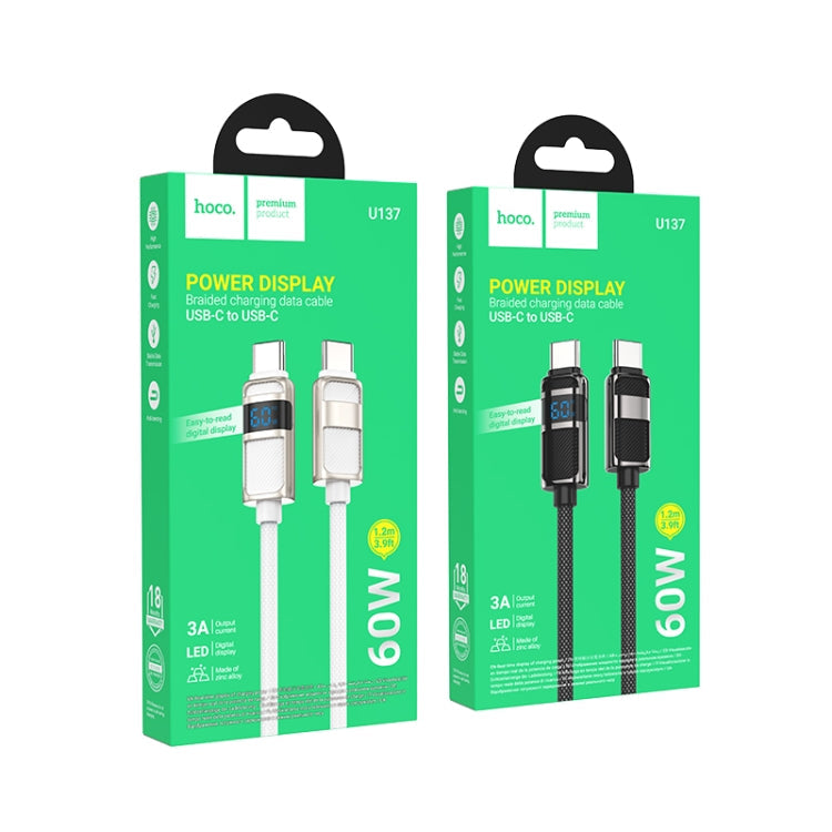 hoco U137 USB-C / Type-C to USB-C / Type-C Line 60W Charging Data Cable with Display, Length:1.2m(White)
