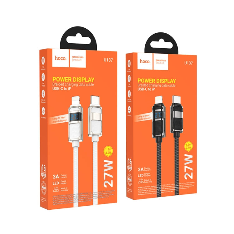 hoco U137 USB-C / Type-C to 8 Pin Line PD Charging Data Cable with Display, Length:1.2m(Black)