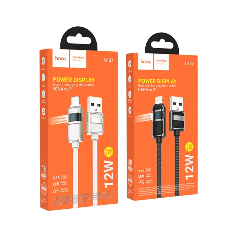 hoco U137 USB to 8 Pin Line 2.4A Charging Data Cable with Display, Length:1.2m(Black)