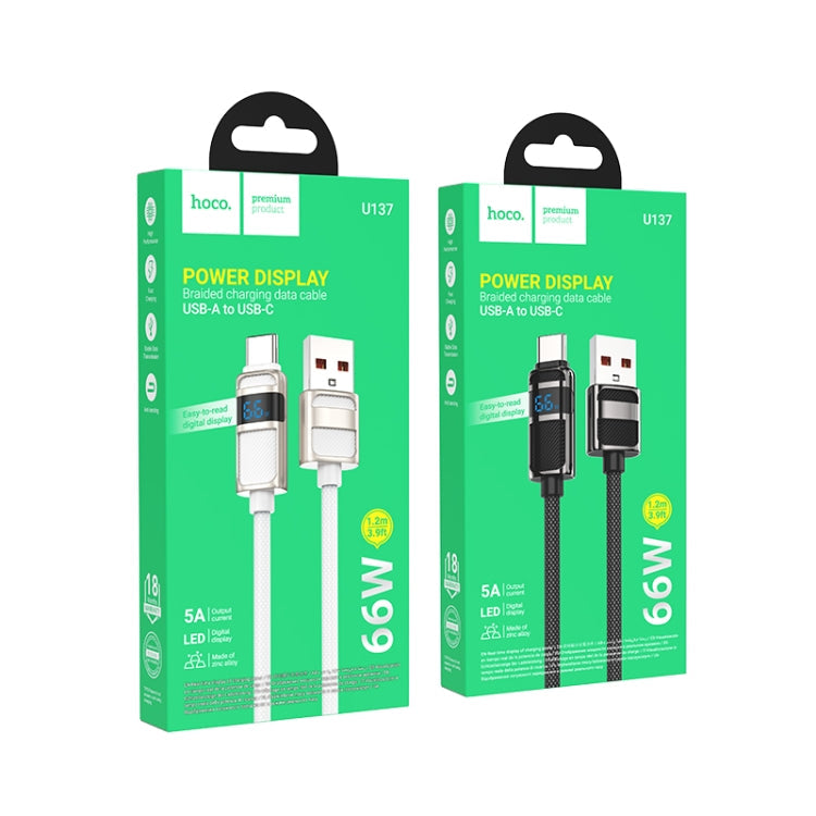 hoco U137 USB to USB-C / Type-C 5A Line Charging Data Cable with Display, Length:1.2m(White)