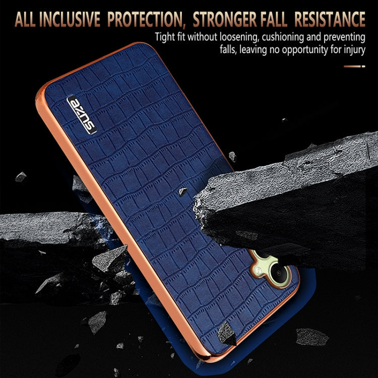 For Samsung Galaxy A06 4G AZNS Electroplated Frame Crocodile Texture Full Coverage Phone Case(Brown)